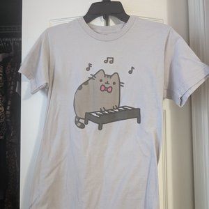 Pusheen keyboard/piano cat grey t-shirt unisex small